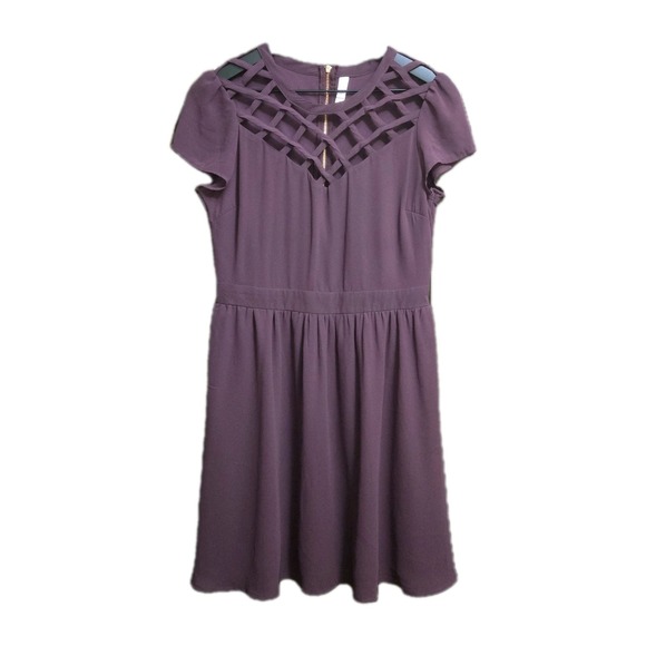 Xhilaration Dresses & Skirts - Xhilaration A‎ Line Dress Plum Short Flutter Sleeve Zipper Criss Cross Y2K Small